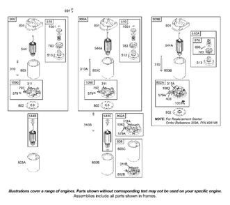 Electric Starter Diagram and Parts List for 42B707-1116-XX  Briggs and Stratton Engine